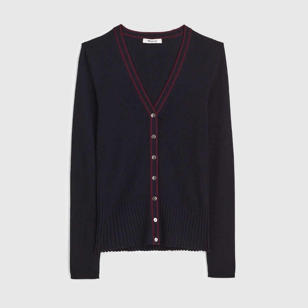 Madewell V-Neck Cardigan in Merino-Silk Blend Dark Navy Combo size Small